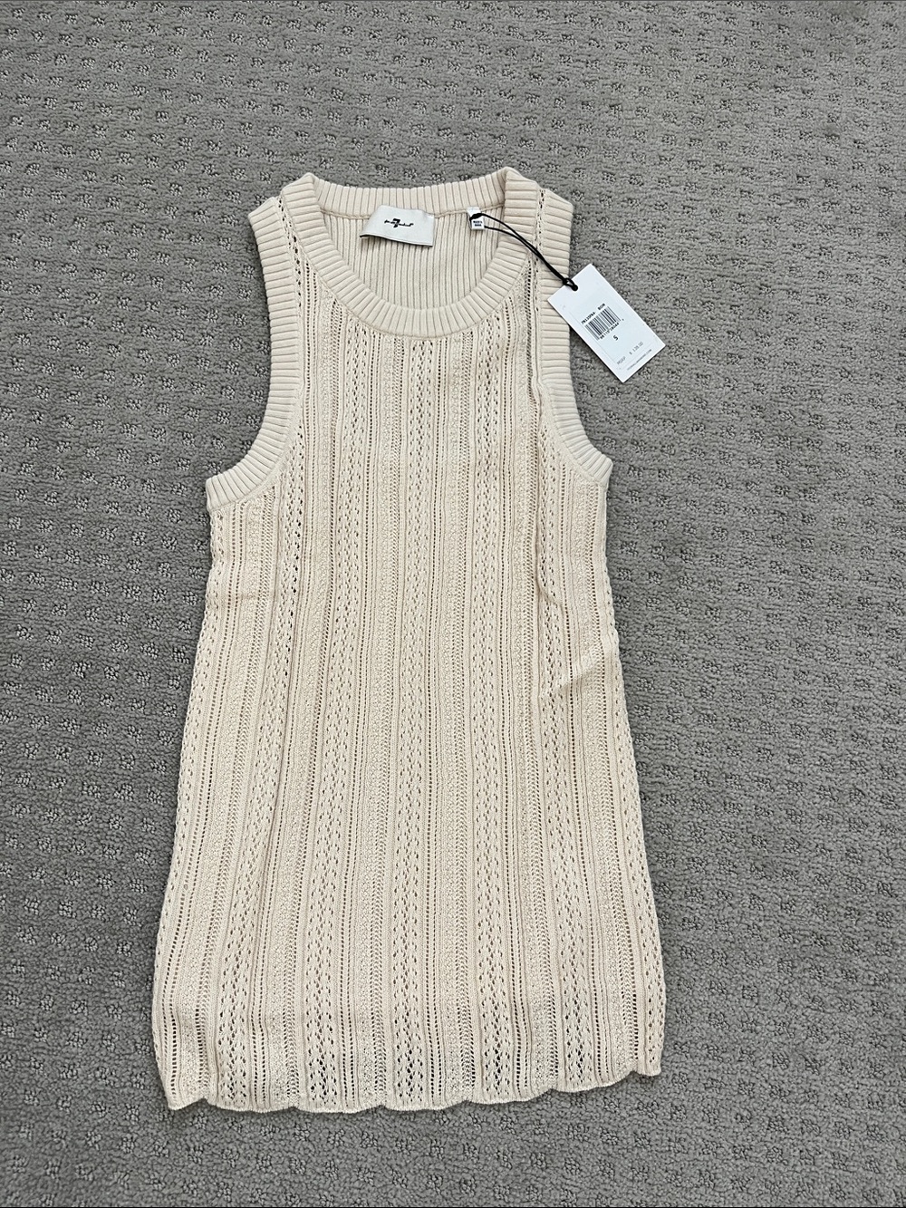 7 For All Mankind Beige Knit Openwork Tank